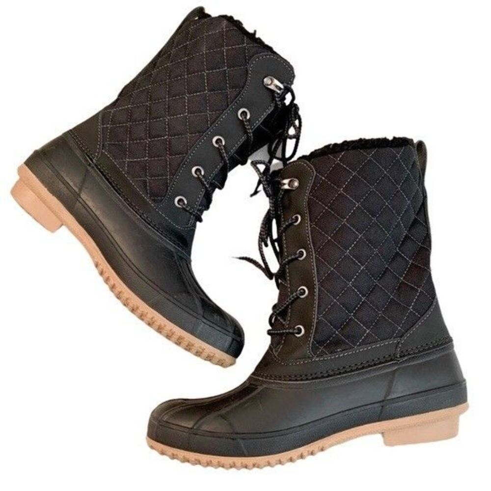 KHOMBU Womens Black Lace Up Quilted Snow Boots Size 7 / 37.5 NEW